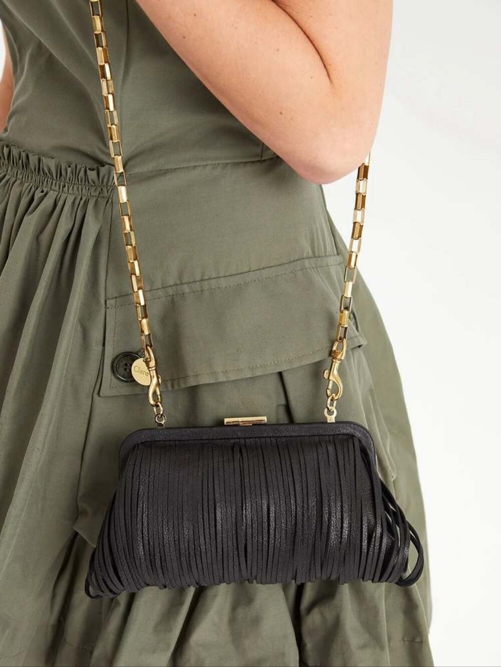 LIKE NEW CLARE V FRAN FRAN LUXE GOAT FRAME CLUTCH BAG - BLACK